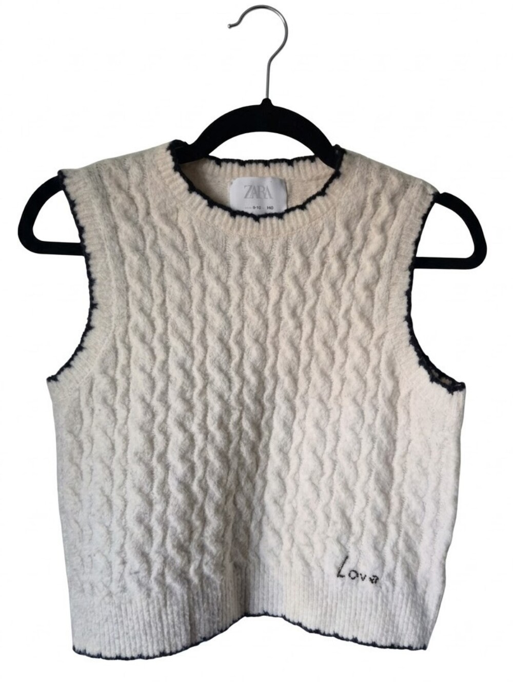 ZARA Girls Size 9-10 Cream Cable Knit Vest with Beaded Accent